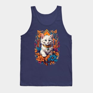 White Kitten art deco retro vintage fusion design Tank Top